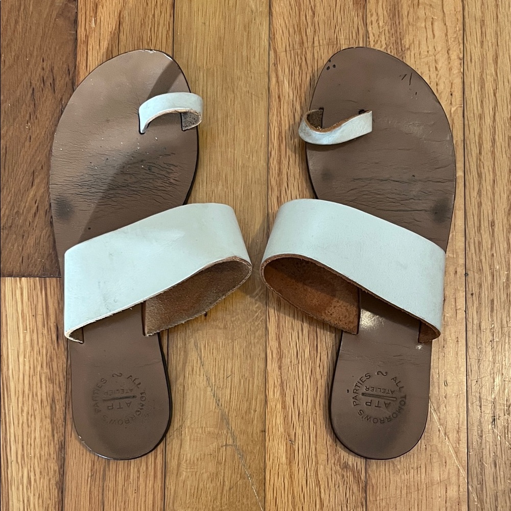 Stylish White and Brown Leather Sandals